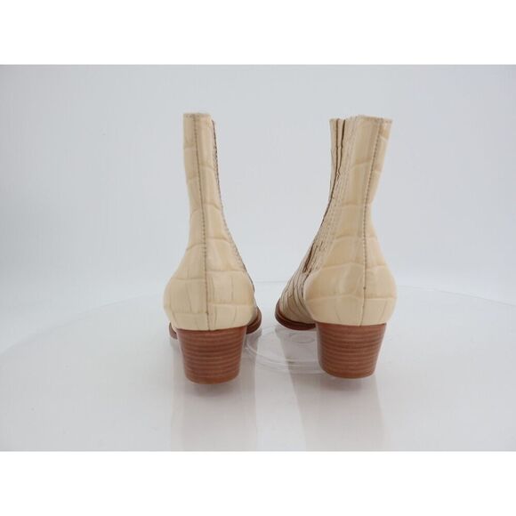 Schutz Briani Crocodile Embossed Leather Bootie Western Ivory Chelsea Pointy 5B - Picture 6 of 11